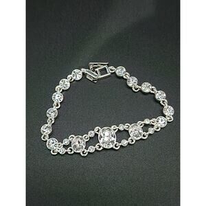 Givenchy Signed Silver Tone Bracelet with Clear Crystals, Aprx 7.5 Inches